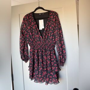 Zara Black Dress with Red Floral Accents